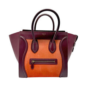 Celine Luggage Shopper Handbag Bordeaux Purple Orange Leather